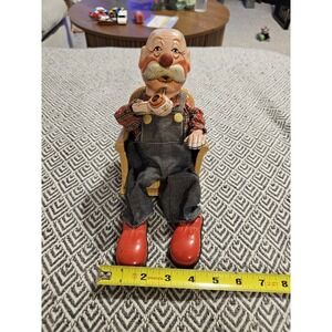 Vintage San Japan Tin Metal Old Man Grandpa Smoking Pipe Sitting Rocking Chair